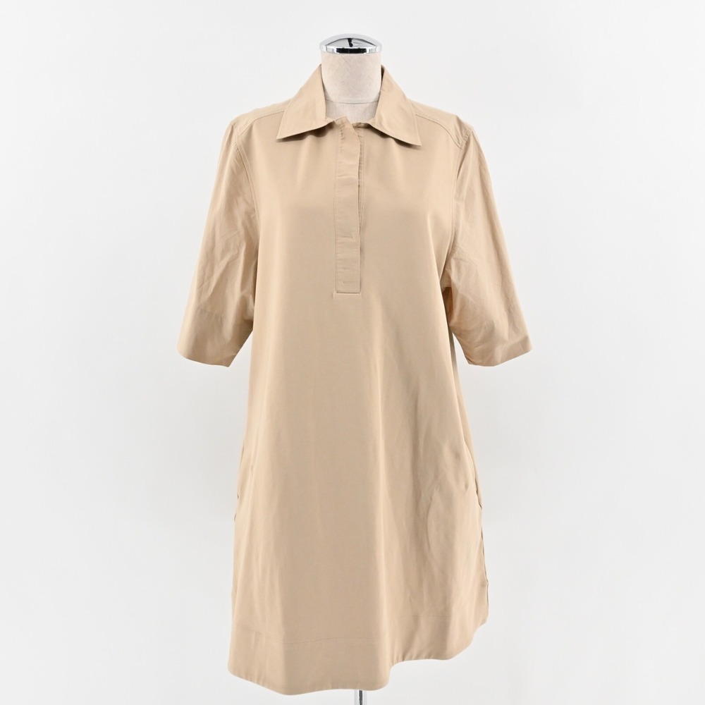 COS Khaki Shirt Dress Womens Size S Oversized Shift Casual Neutral Preppy Collar
